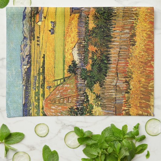 Oogst in La Crau, Montmajour door Vincent van Gogh Theedoek (Gevouwen)