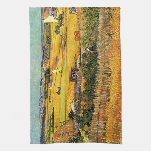 Oogst in La Crau, Montmajour door Vincent van Gogh Theedoek (Verticaal)