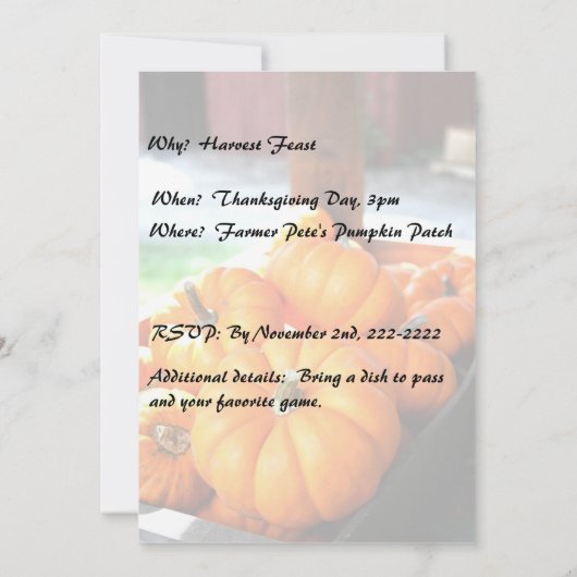 Oogst Invitation- mini pumpkins Kaart (Achterkant)