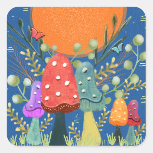 Oogst Moon Mushrooms Vierkante Sticker
