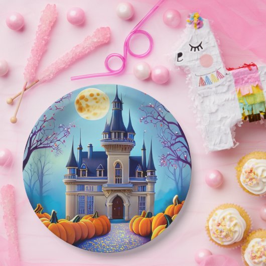 Oogst Moon Pumpkin Castle Paper Borden Papieren Bordje (Feest)