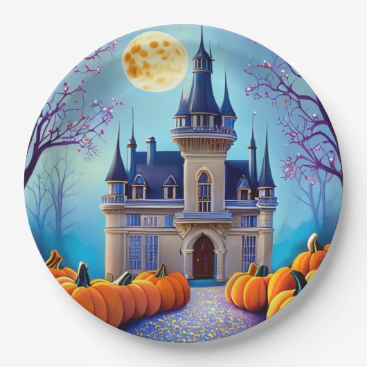 Oogst Moon Pumpkin Castle Paper Borden Papieren Bordje (Voorkant)