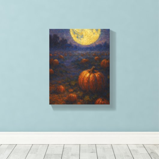 Oogst Moon Pumpkin Field - Herfst Halloween Canvas Afdruk (Insitu (Houten vloer))