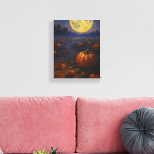 Oogst Moon Pumpkin Field - Herfst Halloween Canvas Afdruk (Insitu (Woonkamer))