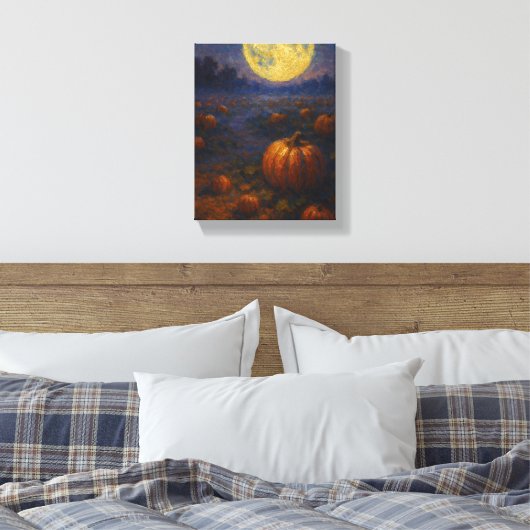Oogst Moon Pumpkin Field - Herfst Halloween Canvas Afdruk (Insitu (Slaapkamer))