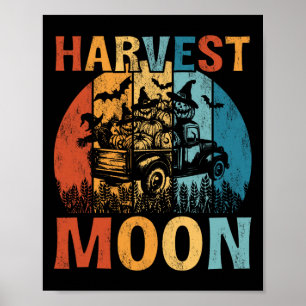 Oogst Moon Truck Halloween Pompoenen Poster
