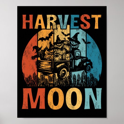 Oogst Moon  Truck Halloween Pompoenen Poster (Voorkant)