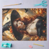 Oogst Moon Witch met pompoenen en Herfst Rozen Tissuepapier (Craft)