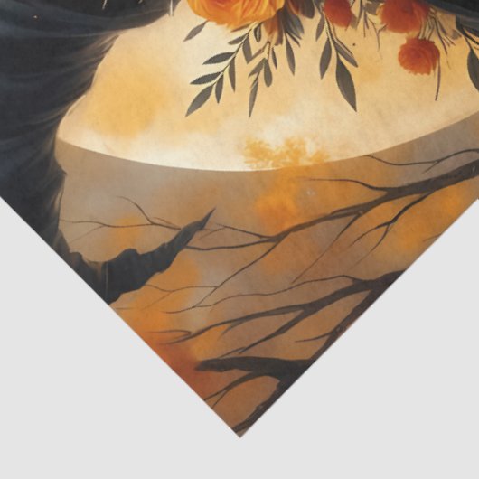 Oogst Moon Witch met pompoenen en Herfst Rozen Tissuepapier (Detail)