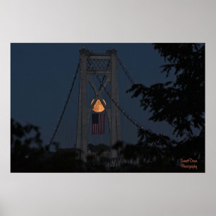 Oogst Moonrise over het Amerikaanse vlag Poster