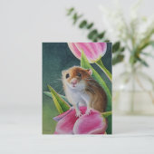 Oogst Muis op roze tulp Spring Waterverf Art  Briefkaart (Staand voorkant)