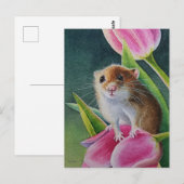 Oogst Muis op roze tulp Spring Waterverf Art  Briefkaart (Voorkant / Achterkant)