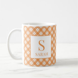Oogst Oranje Plaid Aangepaste Naam Initiele Mok