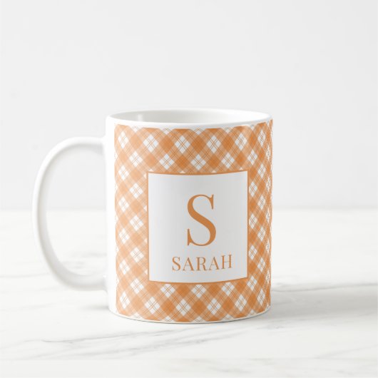 Oogst Oranje Plaid Aangepaste Naam Initiele Mok (Links)