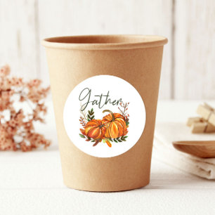 Oogst Oranje Pompoenen Blad Verzamel Thanksgiving Ronde Sticker