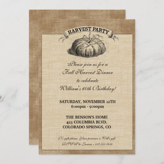 Oogst-partijuitnodiging Kaart (Voorkant / Achterkant)