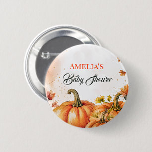 Oogst Pompoen Aquarel Baby Shower Feestje Ronde Button 5,7 Cm