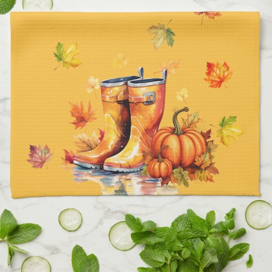 Oogst Pompoen Patch - Herfst Regen Laarzen Theedoek (Gevouwen)