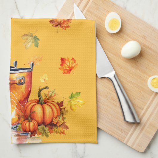 Oogst Pompoen Patch - Herfst Regen Laarzen Theedoek (Quarter Fold)