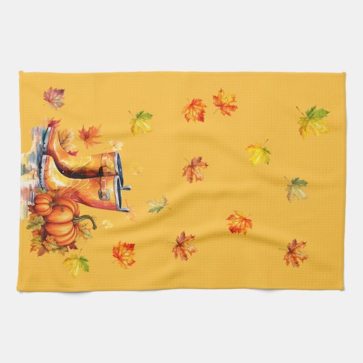 Oogst Pompoen Patch - Herfst Regen Laarzen Theedoek (Horizontaal)