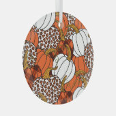 Oogst Pompoen Patchwork Patroon Glas Ornament (Voorkant Rechts)