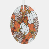 Oogst Pompoen Patchwork Patroon Glas Ornament (Voorkant links)
