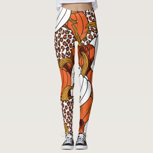 Oogst Pompoen Patchwork  Patroon Leggings (Voorkant)