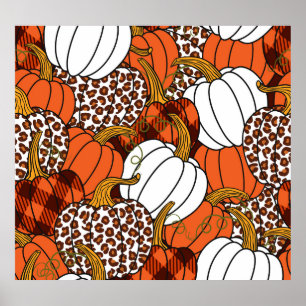 Oogst Pompoen Patchwork  Patroon Poster