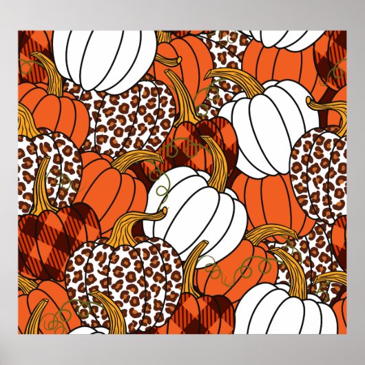 Oogst Pompoen Patchwork Patroon Poster (Voorkant)