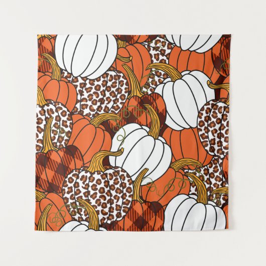 Oogst Pompoen Patchwork Patroon Wandkleed (Voorkant)