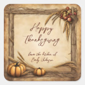 Oogst Pompoenen Appels Tarwe Krans Thanksgiving Vierkante Sticker (Voorkant)