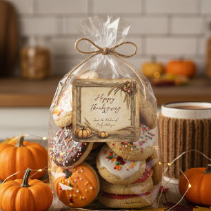 Oogst Pompoenen Appels Tarwe Krans Thanksgiving Vierkante Sticker