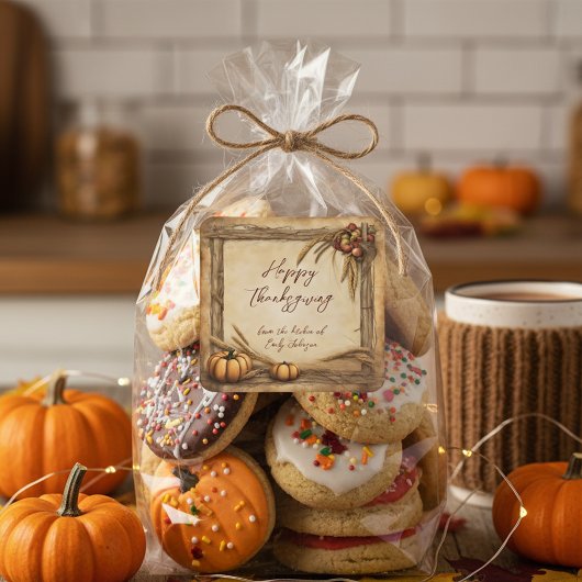 Oogst Pompoenen Appels Tarwe Krans Thanksgiving Vierkante Sticker