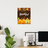 Oogst pompoenen, bladeren en olievlekken Thankful Poster (Thuiskantoor)