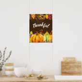 Oogst pompoenen, bladeren en olievlekken Thankful Poster (Keuken)