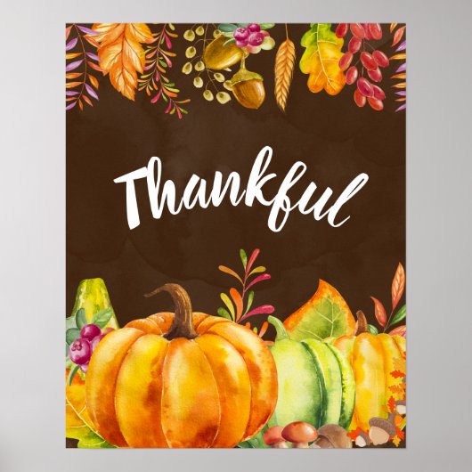 Oogst pompoenen, bladeren en olievlekken Thankful Poster (Voorkant)