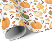 Oogst pompoenen en herfst bladeren patroon cadeaupapier (Rol Hoek)