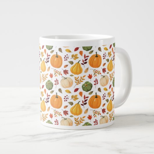 Oogst pompoenen en herfst bladeren patroon grote koffiekop (Voorkant rechts)