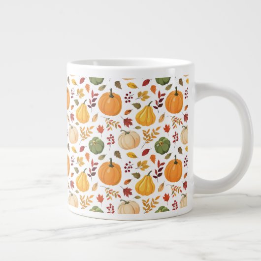 Oogst pompoenen en herfst bladeren patroon grote koffiekop (Rechts)
