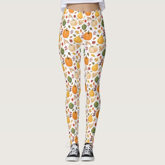 Oogst pompoenen en herfst bladeren patroon leggings (Voorkant)