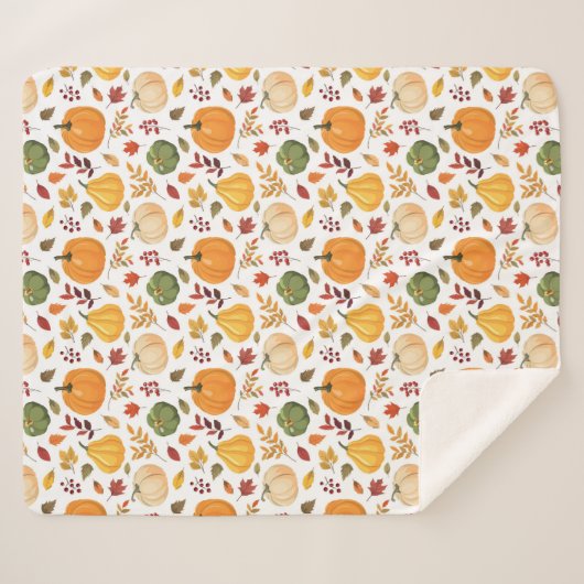 Oogst pompoenen en herfst bladeren patroon sherpa deken (Voorkant (horizontaal))