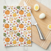 Oogst pompoenen en herfst bladeren patroon theedoek (Quarter Fold)