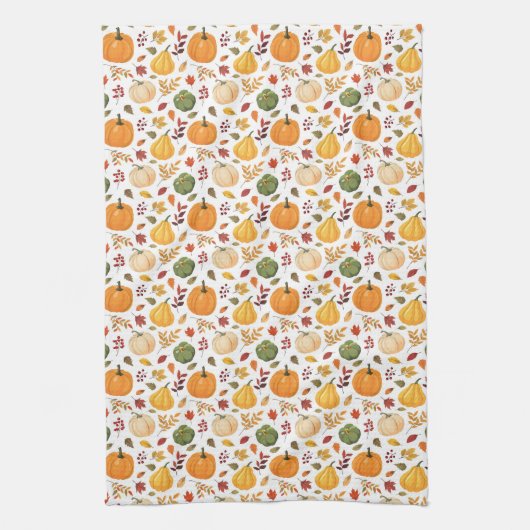Oogst pompoenen en herfst bladeren patroon theedoek (Verticaal)