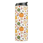 Oogst pompoenen en herfst bladeren patroon thermosbeker (Gedraaid links)