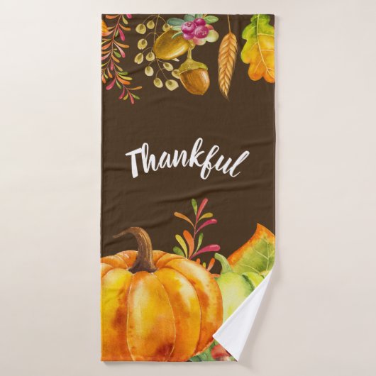 Oogst pompoenen en herfst verlaten grens Thankful Bad Handdoek (Badhanddoek)