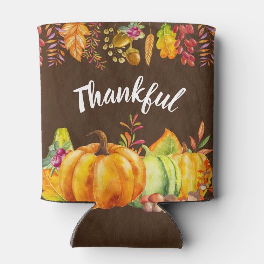 Oogst pompoenen en herfst verlaten grens Thankful Blikjeskoeler (Achterkant)