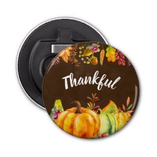 Oogst pompoenen en herfst verlaten grens Thankful Button Flesopener
