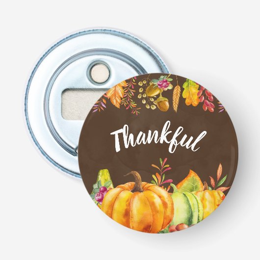 Oogst pompoenen en herfst verlaten grens Thankful Button Flesopener (Voorkant)