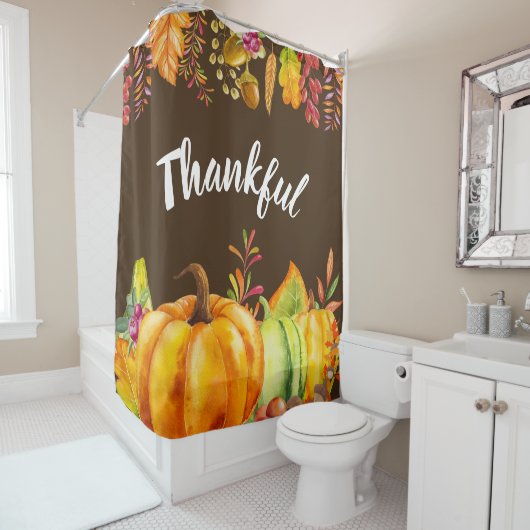 Oogst pompoenen en herfst verlaten grens Thankful Douchegordijn (In situ)