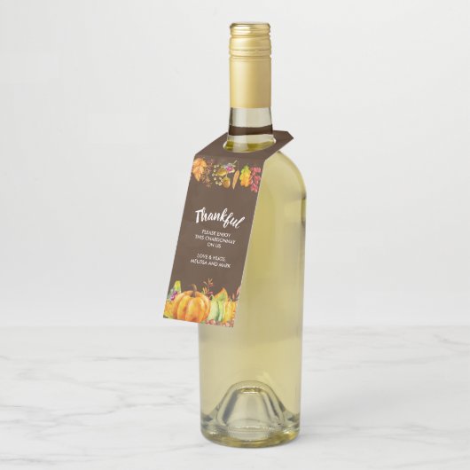 Oogst pompoenen en herfst verlaten grens Thankful Flessenhanger (Schuin)